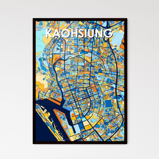 KAOHSIUNG TAIWAN Vibrant Colorful Art Map Poster Blue Orange