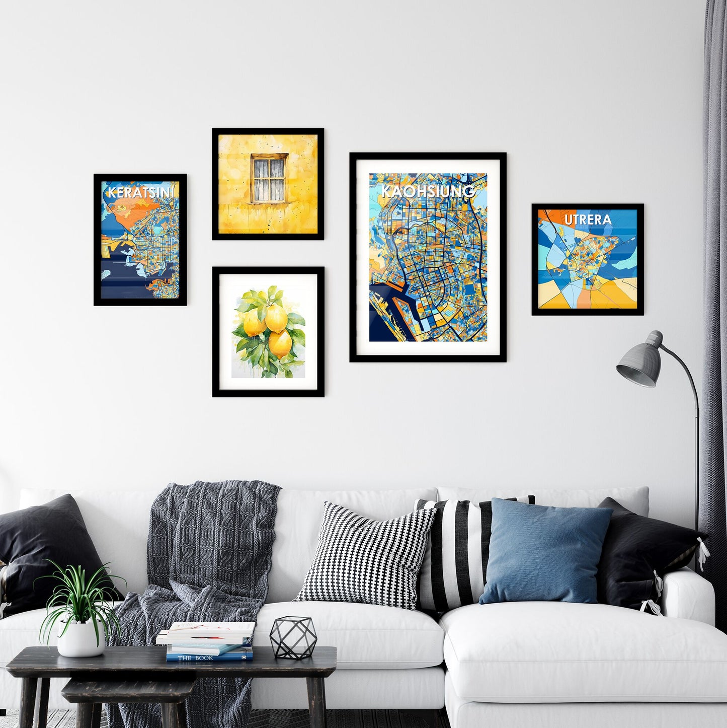 KAOHSIUNG TAIWAN Vibrant Colorful Art Map Poster Blue Orange