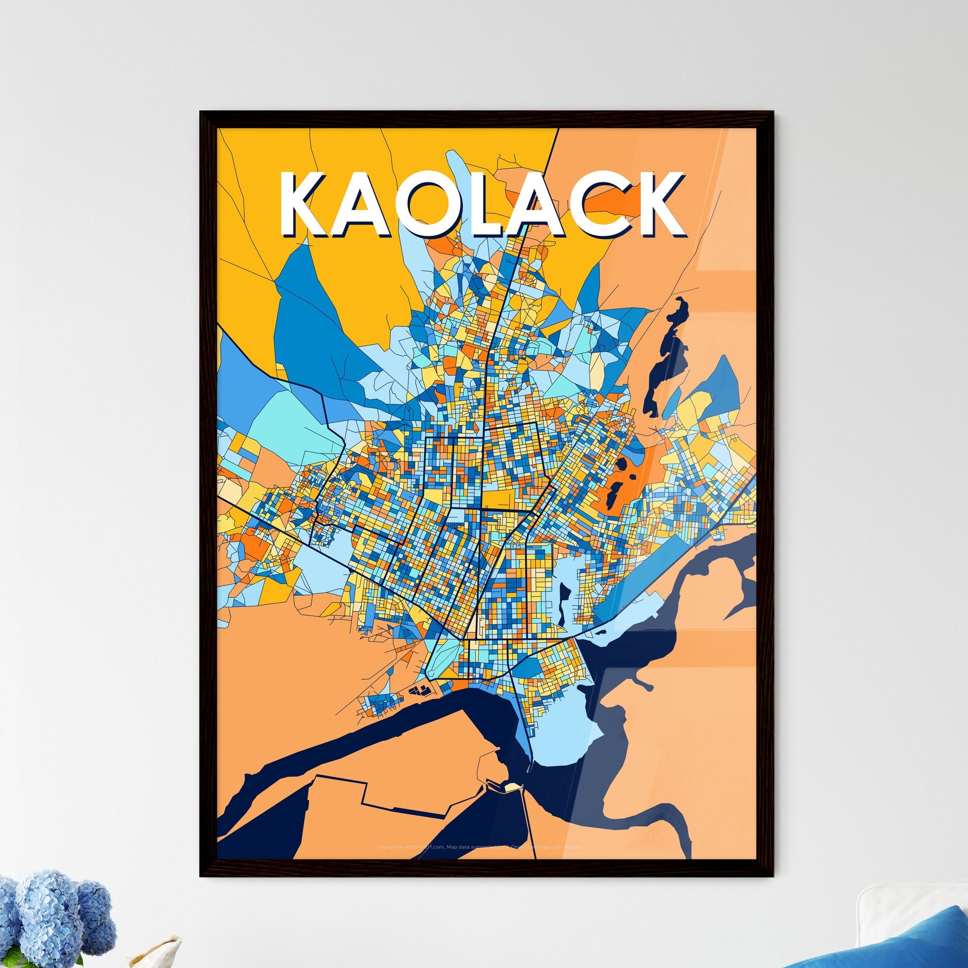 KAOLACK SENEGAL Vibrant Colorful Art Map Poster Blue Orange