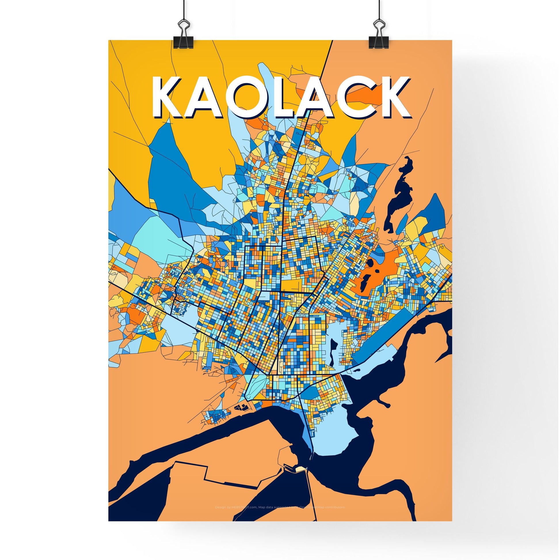 KAOLACK SENEGAL Vibrant Colorful Art Map Poster Blue Orange