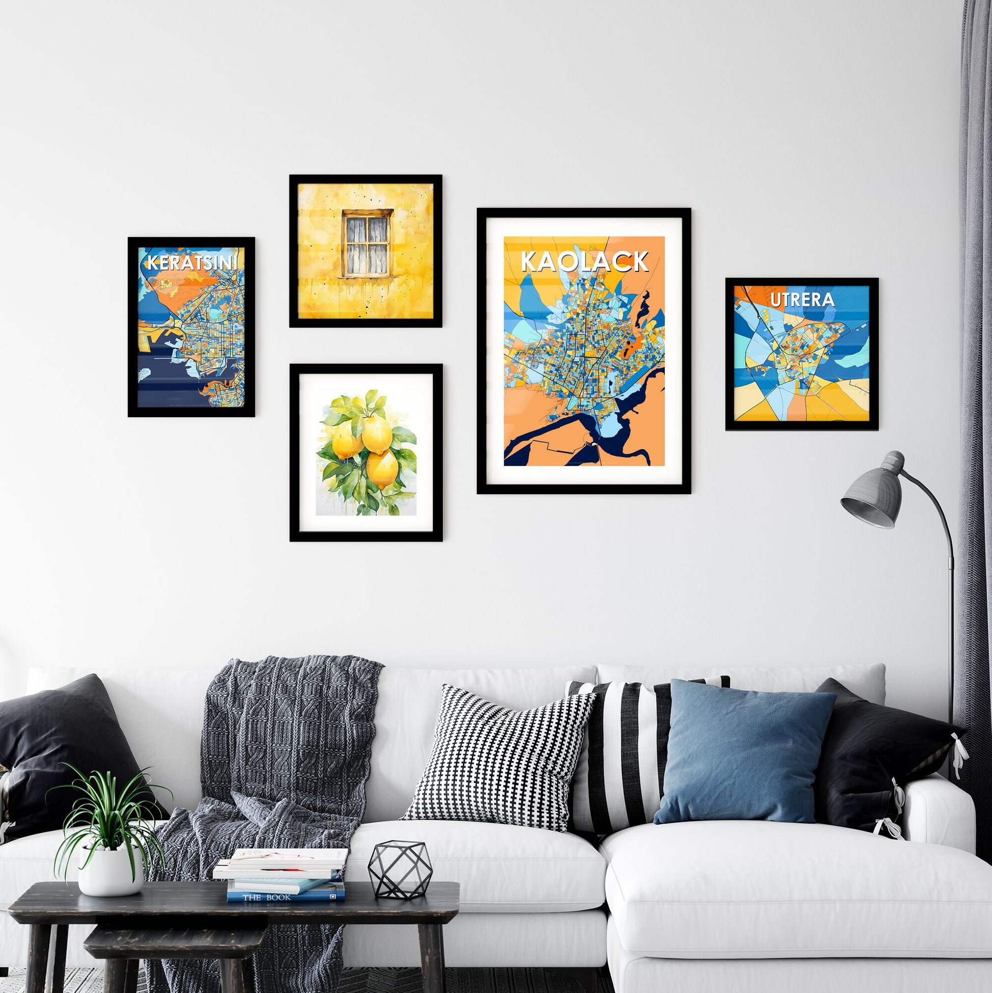 KAOLACK SENEGAL Vibrant Colorful Art Map Poster Blue Orange