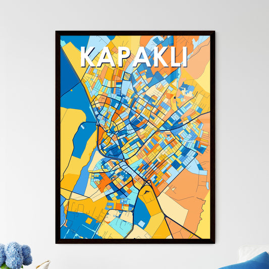 KAPAKLI TURKEY Vibrant Colorful Art Map Poster Blue Orange