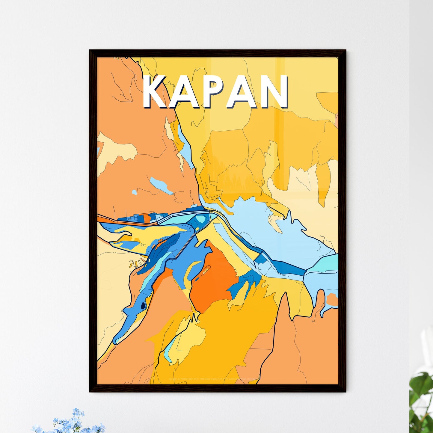 KAPAN ARMENIA Vibrant Colorful Art Map Poster Blue Orange