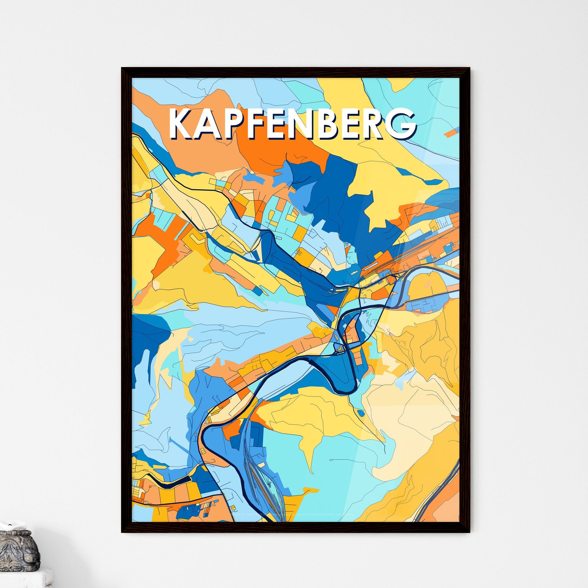 KAPFENBERG AUSTRIA Vibrant Colorful Art Map Poster Blue Orange