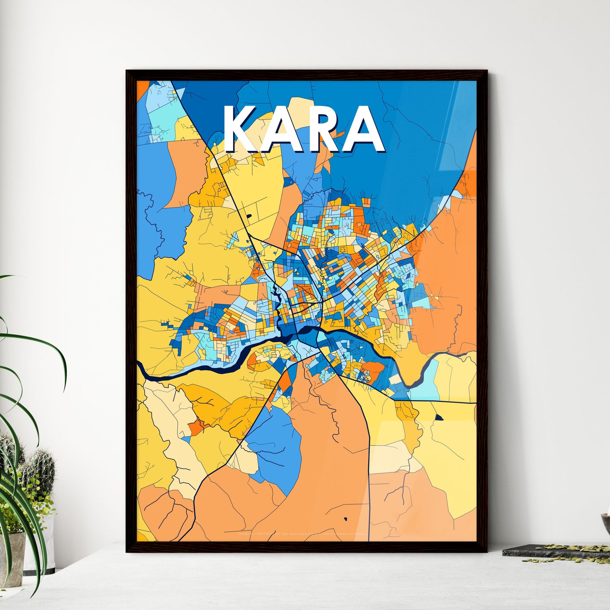 KARA TOGO Vibrant Colorful Art Map Poster Blue Orange