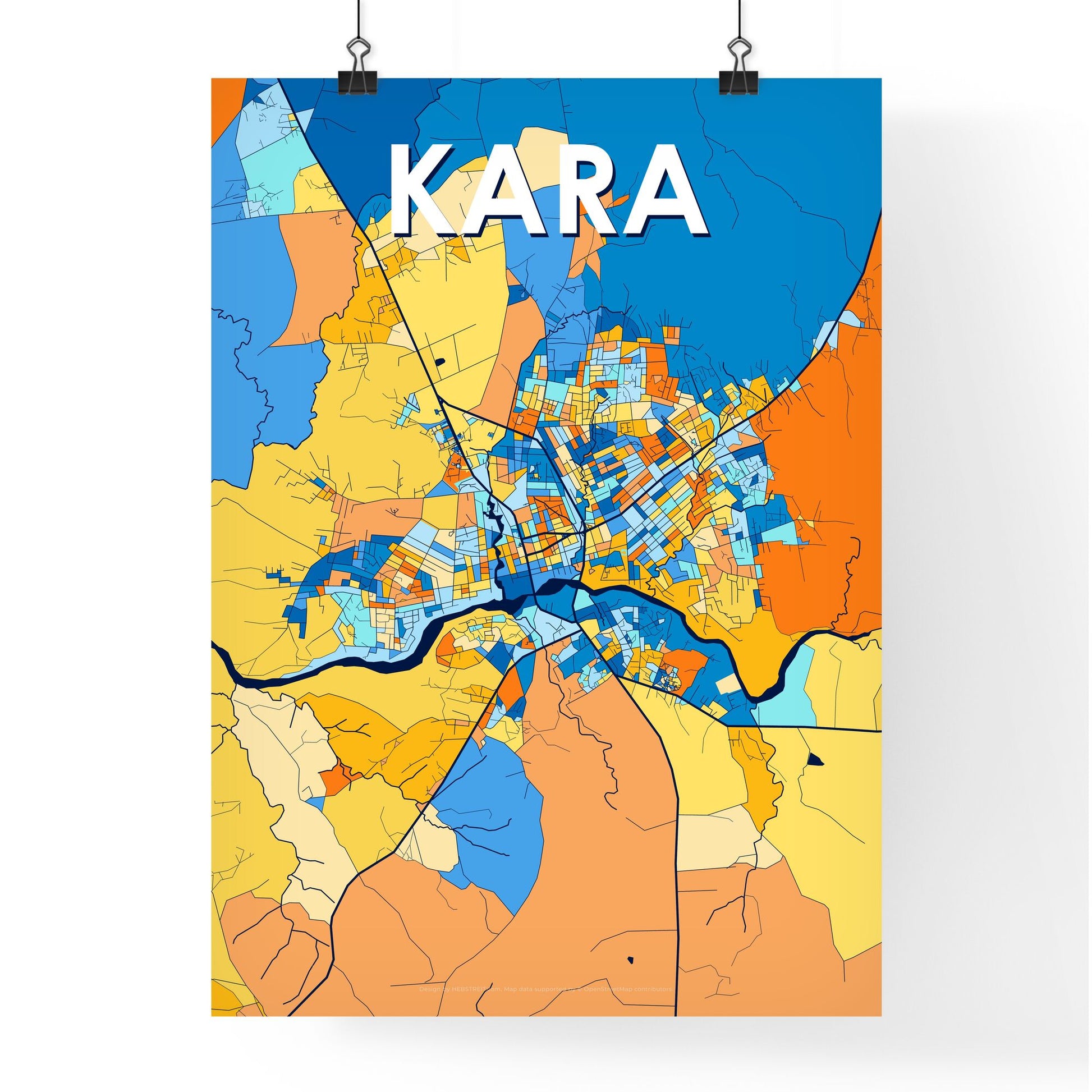 KARA TOGO Vibrant Colorful Art Map Poster Blue Orange