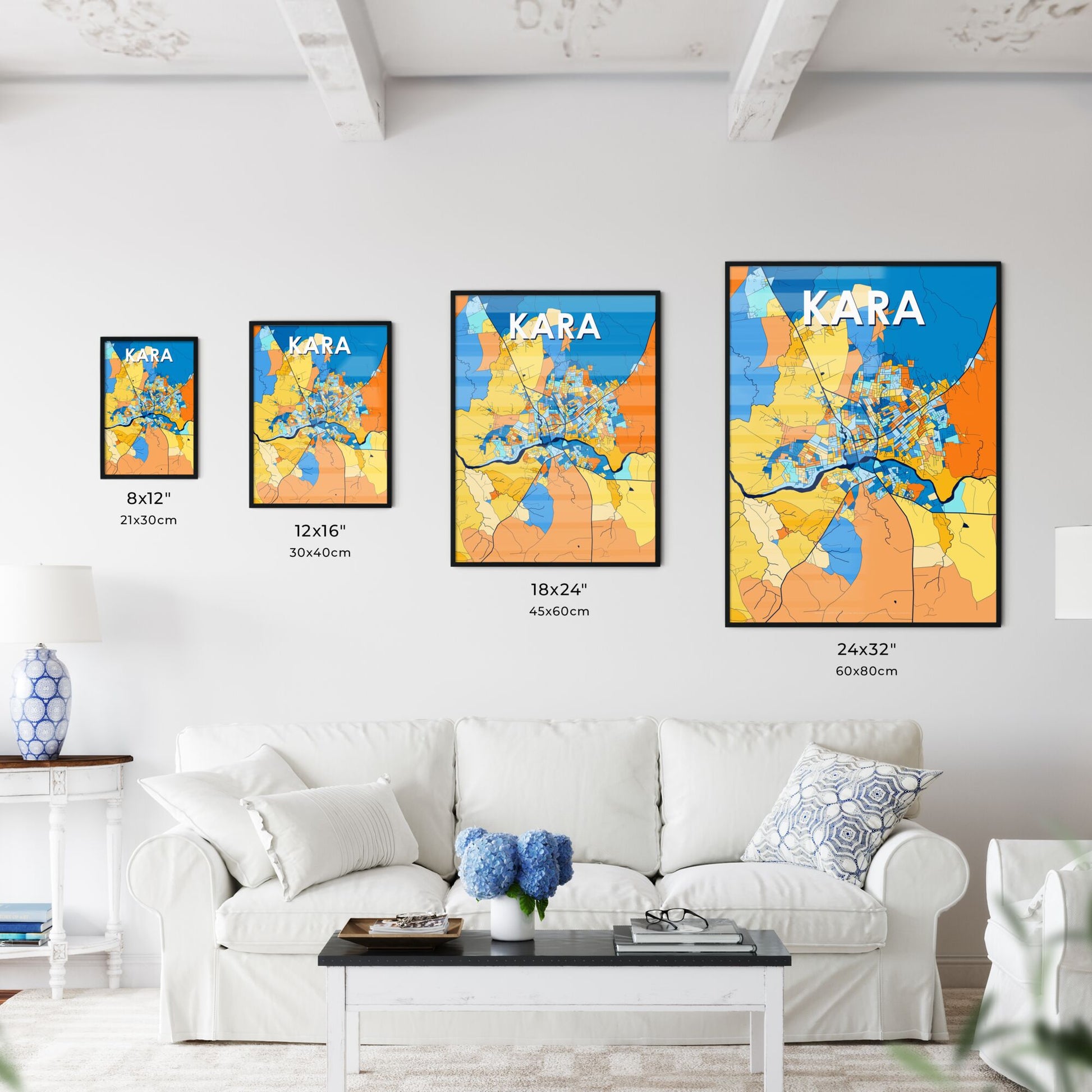 KARA TOGO Vibrant Colorful Art Map Poster Blue Orange