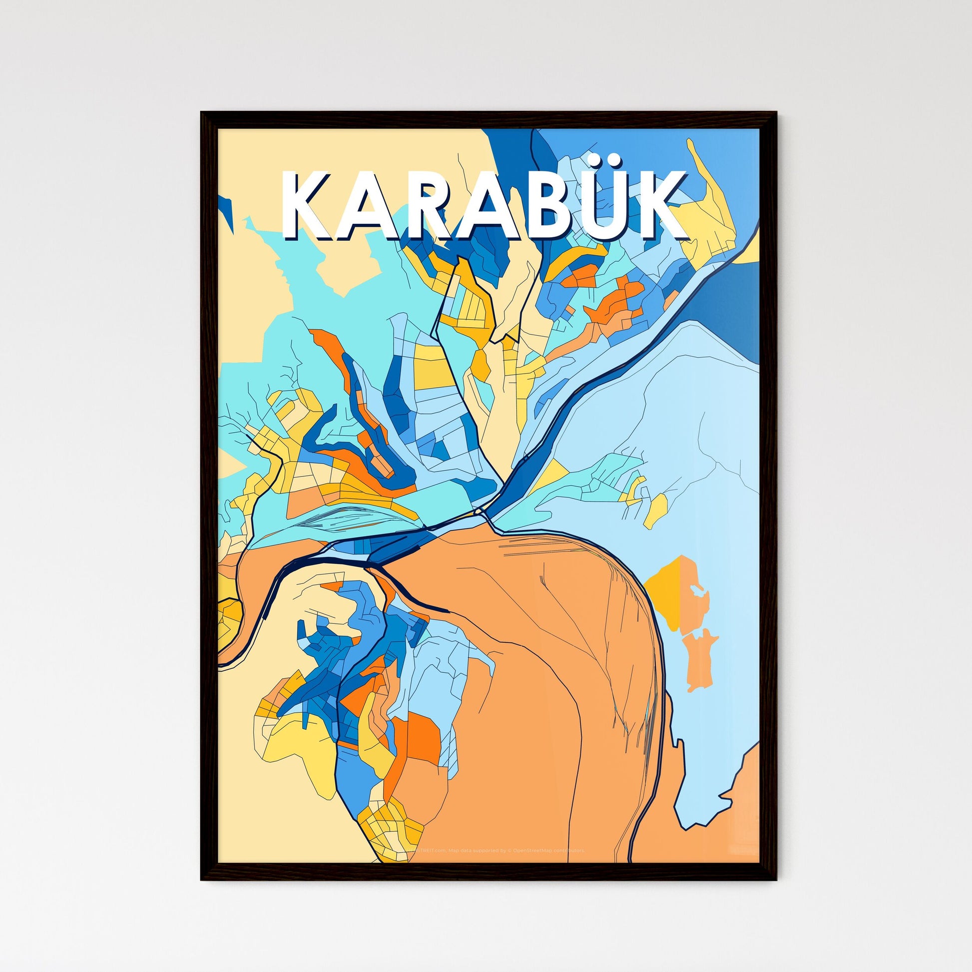 KARABÜK TURKEY Vibrant Colorful Art Map Poster Blue Orange