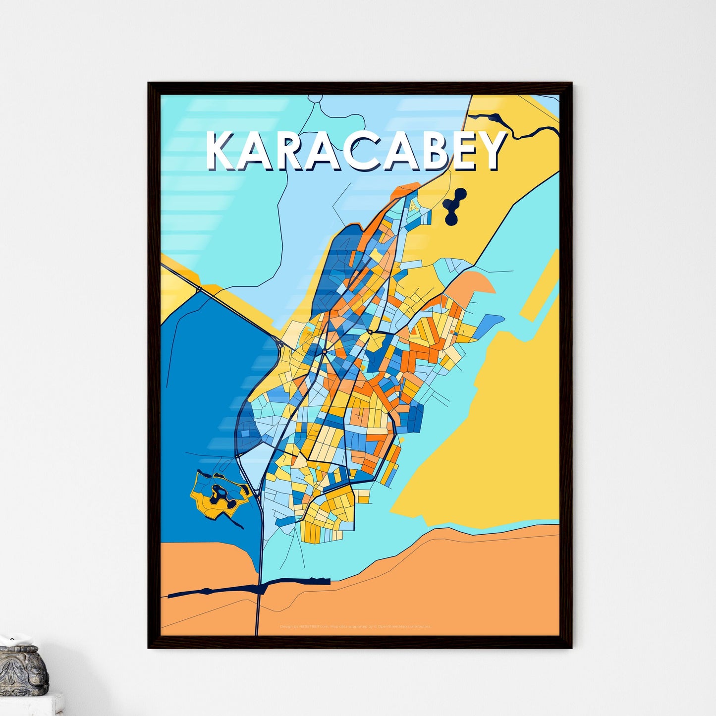 KARACABEY TURKEY Vibrant Colorful Art Map Poster Blue Orange