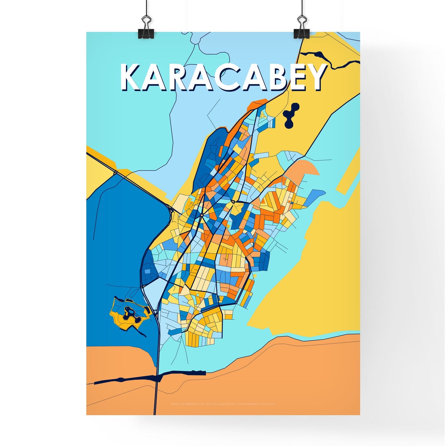 KARACABEY TURKEY Vibrant Colorful Art Map Poster Blue Orange