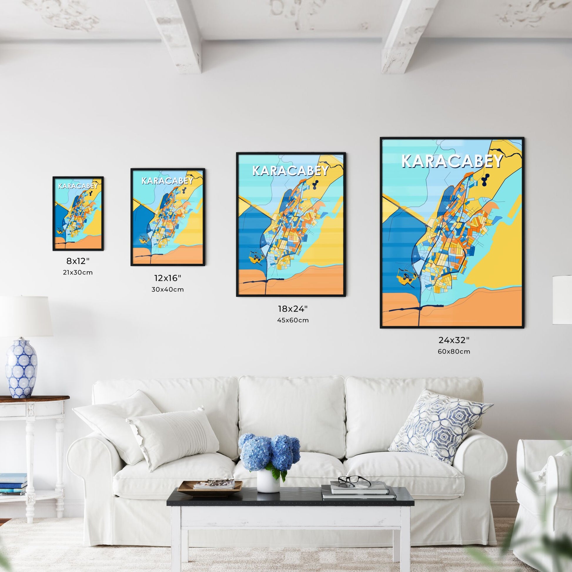 KARACABEY TURKEY Vibrant Colorful Art Map Poster Blue Orange