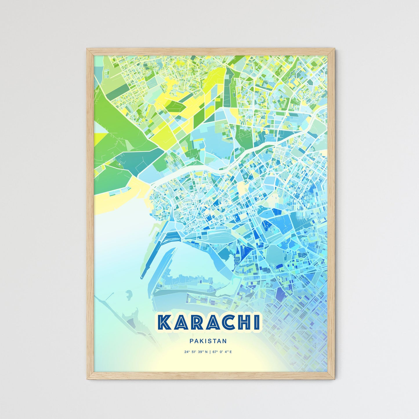 Colorful Karachi Pakistan Fine Art Map Cool Blue