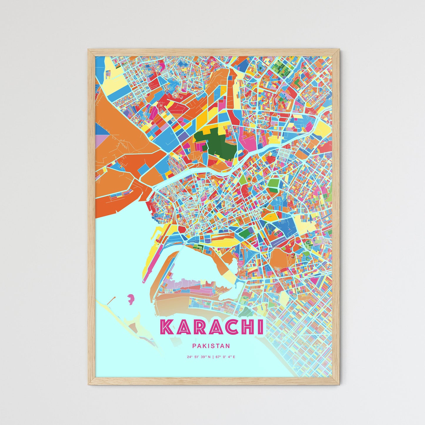 Colorful Karachi Pakistan Fine Art Map Crazy Colors