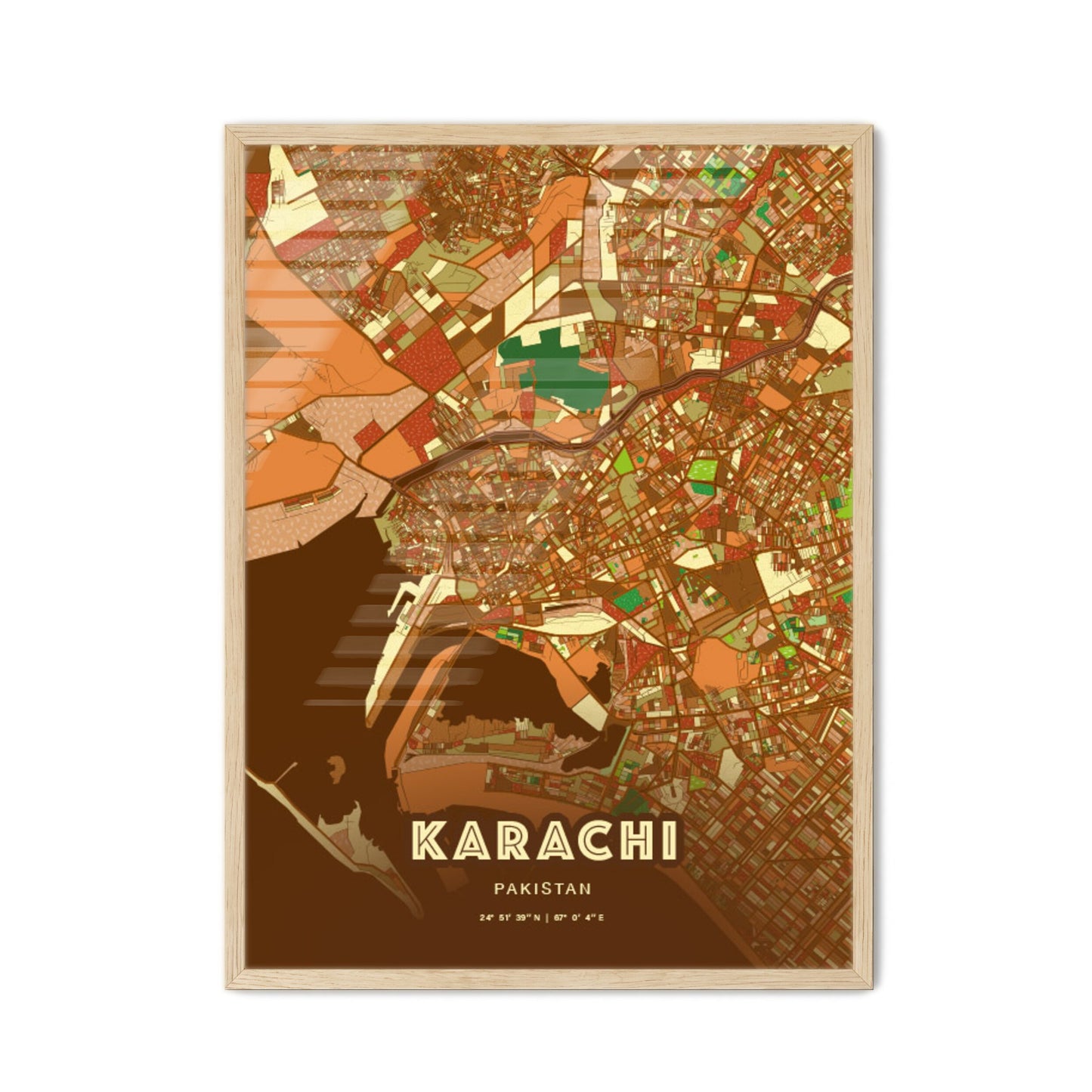 Colorful Karachi Pakistan Fine Art Map Farmhouse