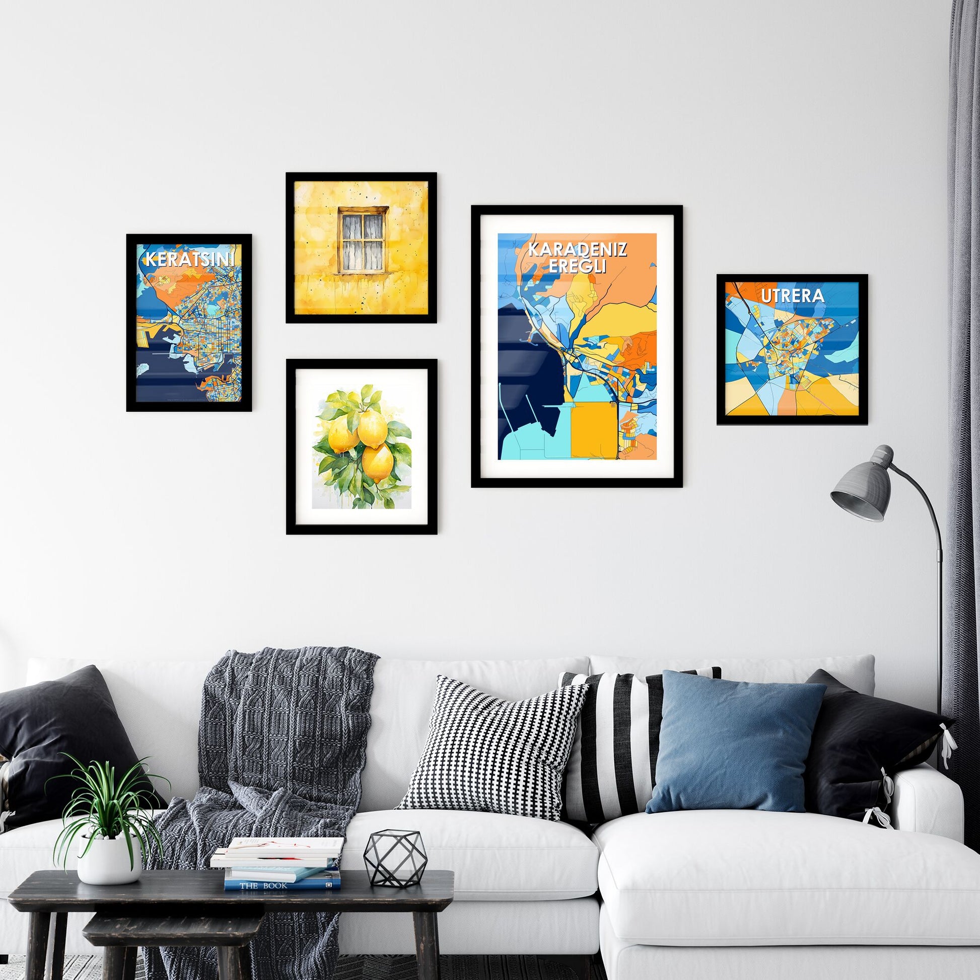 KARADENIZ EREĞLI TURKEY Vibrant Colorful Art Map Poster Blue Orange