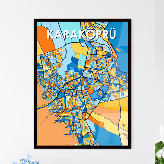 KARAKÖPRÜ TURKEY Vibrant Colorful Art Map Poster Blue Orange