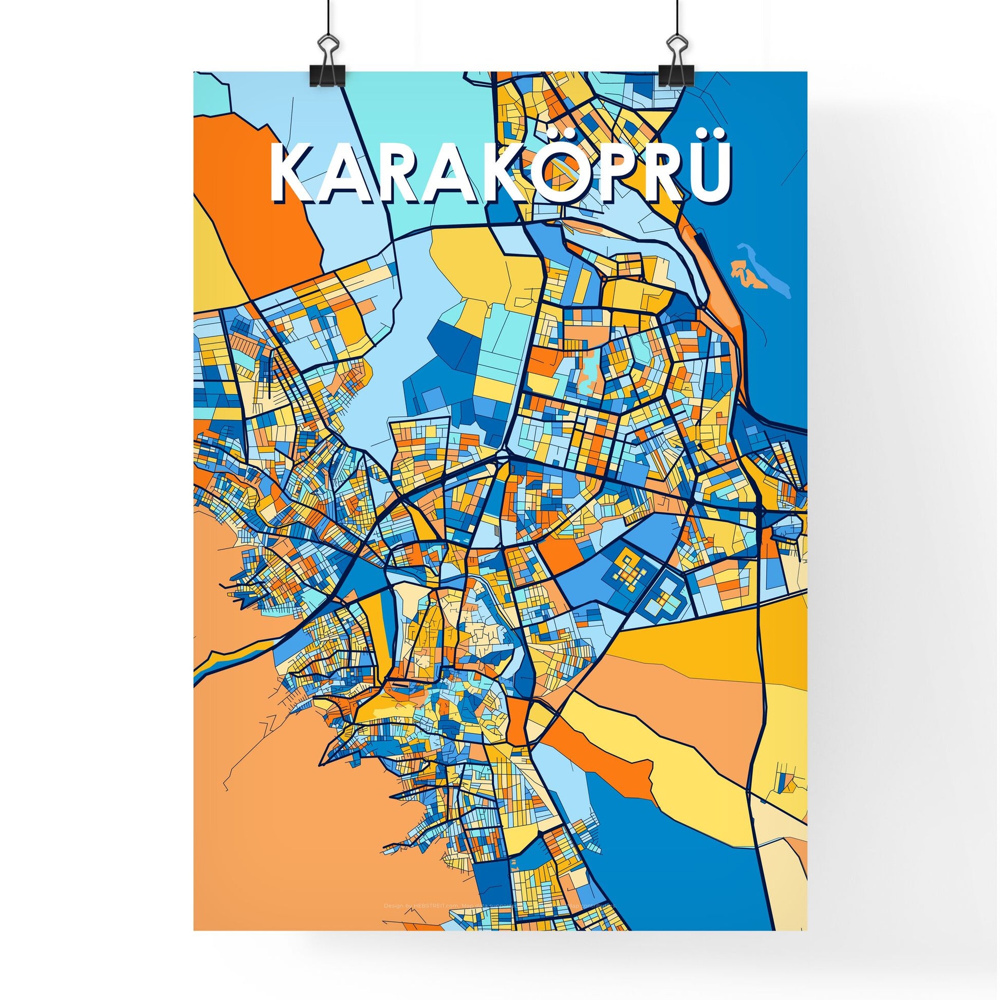 KARAKÖPRÜ TURKEY Vibrant Colorful Art Map Poster Blue Orange