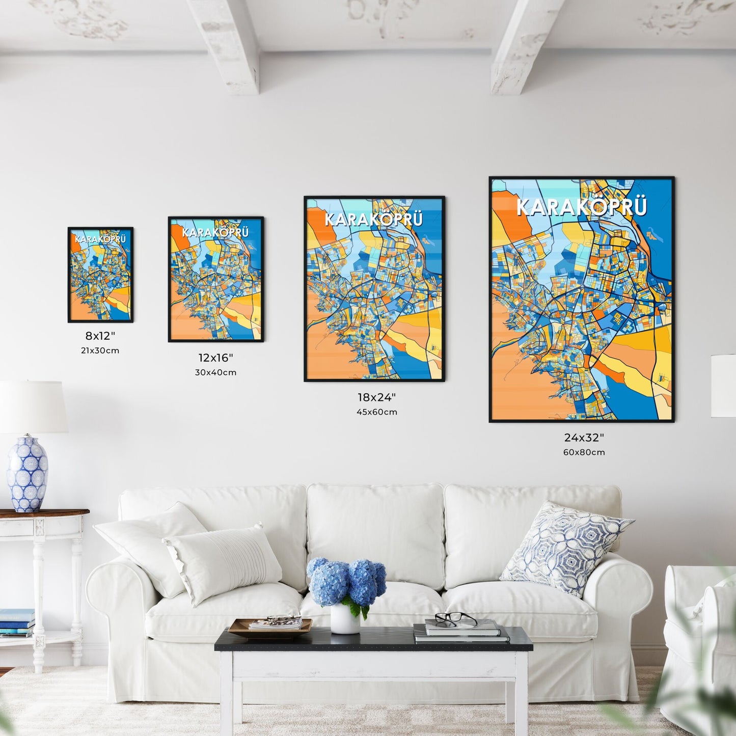 KARAKÖPRÜ TURKEY Vibrant Colorful Art Map Poster Blue Orange