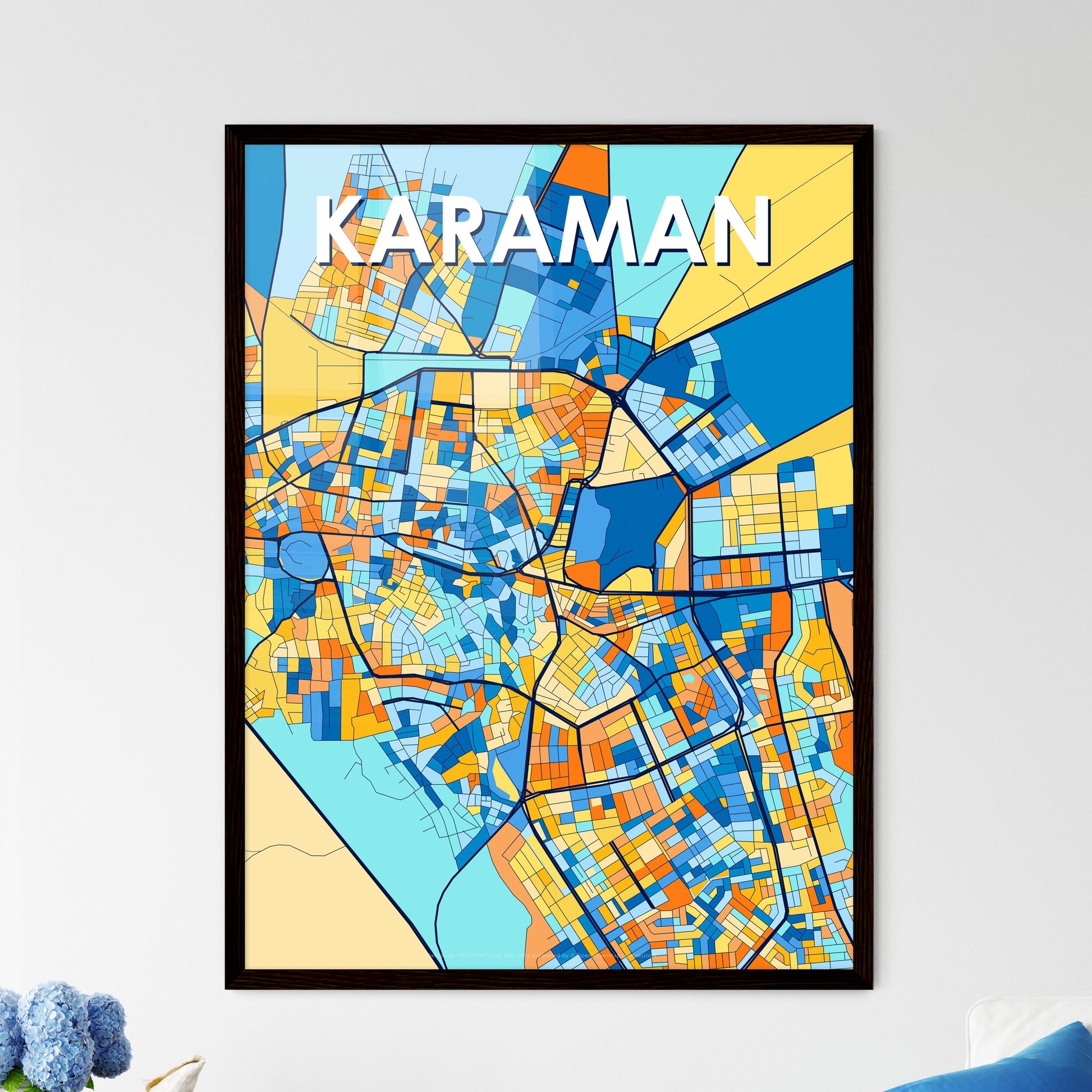 KARAMAN TURKEY Vibrant Colorful Art Map Poster Blue Orange