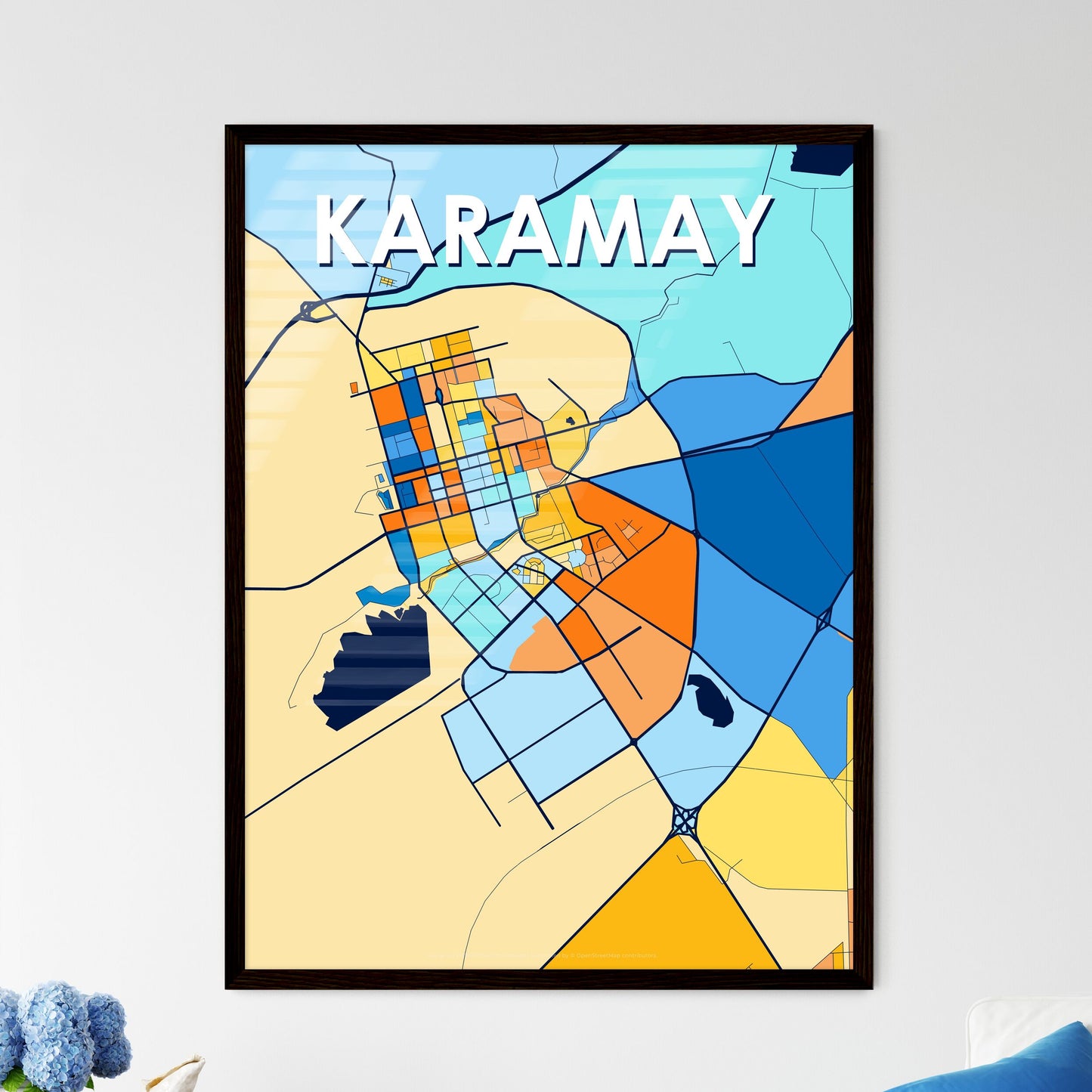 KARAMAY CHINA Vibrant Colorful Art Map Poster Blue Orange