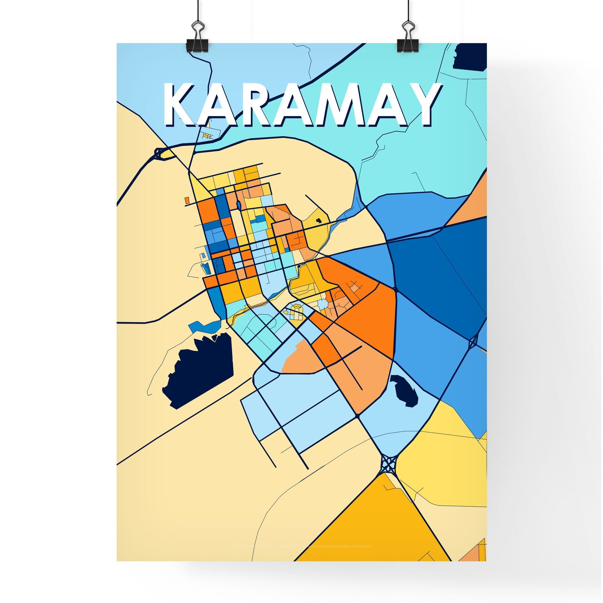 KARAMAY CHINA Vibrant Colorful Art Map Poster Blue Orange