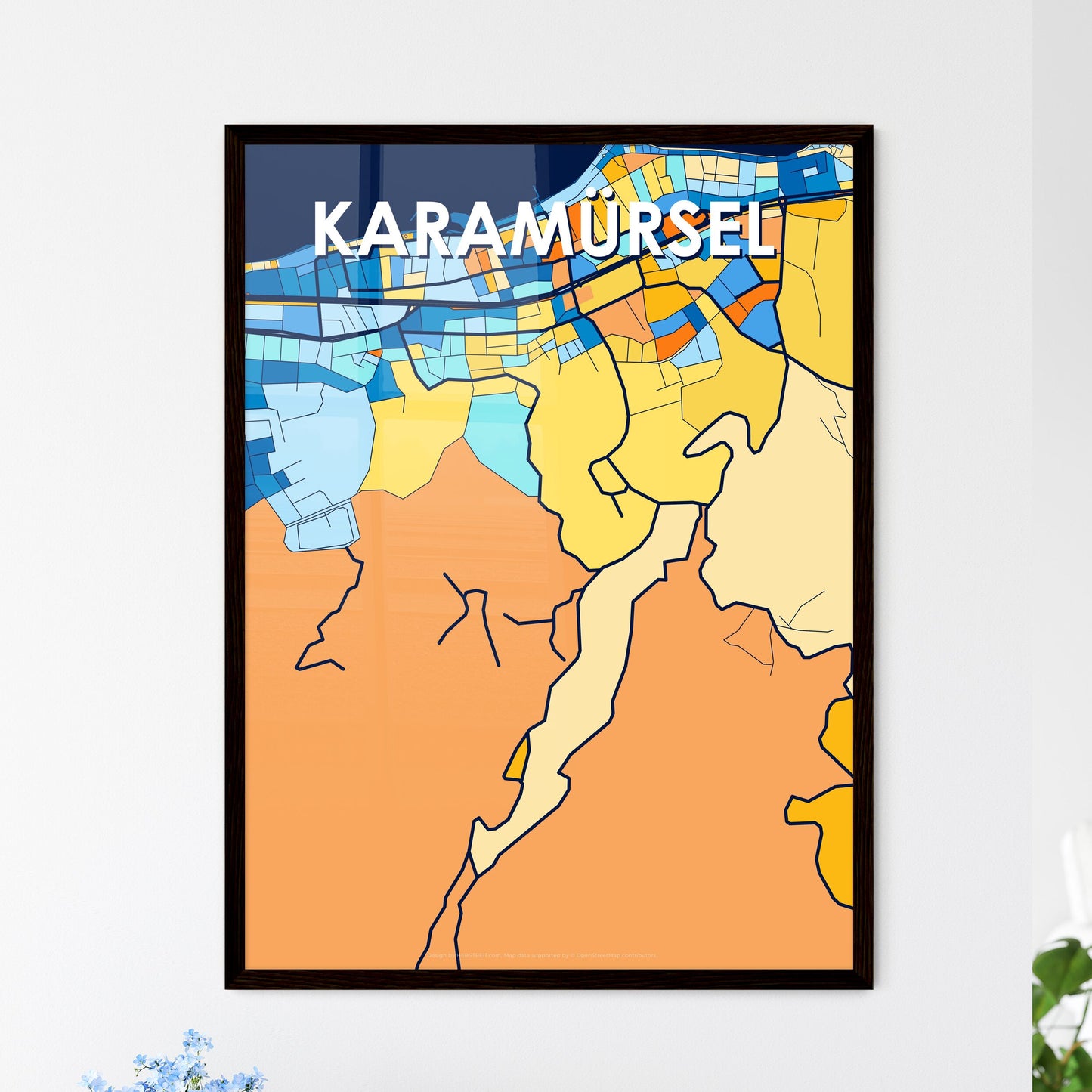 KARAMÜRSEL TURKEY Vibrant Colorful Art Map Poster Blue Orange