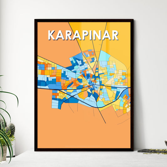 KARAPINAR TURKEY Vibrant Colorful Art Map Poster Blue Orange