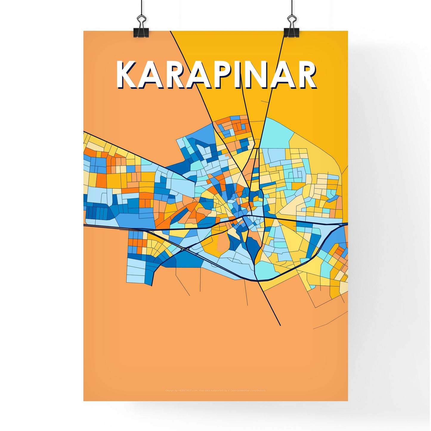 KARAPINAR TURKEY Vibrant Colorful Art Map Poster Blue Orange