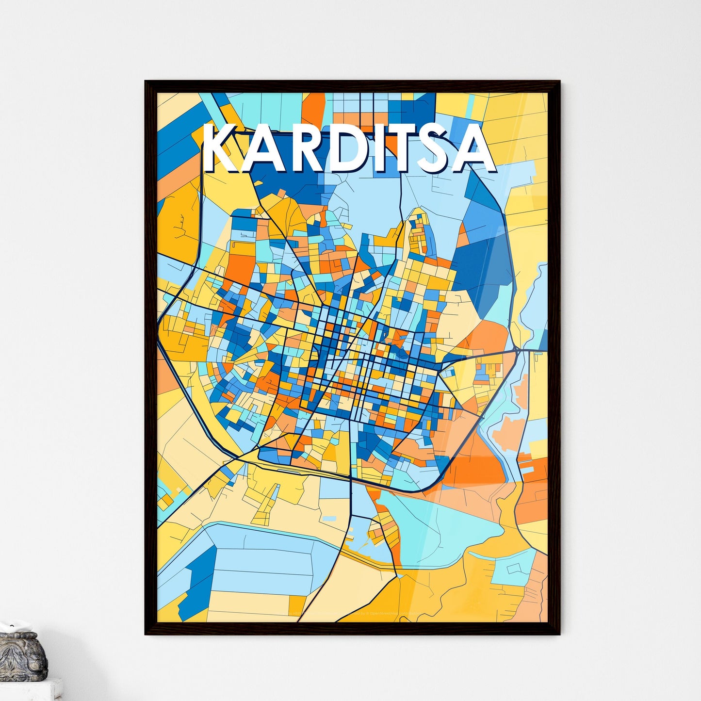 KARDITSA GREECE Vibrant Colorful Art Map Poster Blue Orange