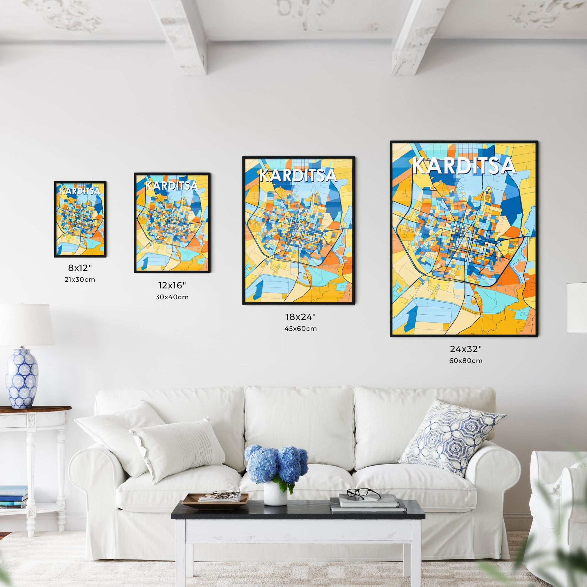 KARDITSA GREECE Vibrant Colorful Art Map Poster Blue Orange