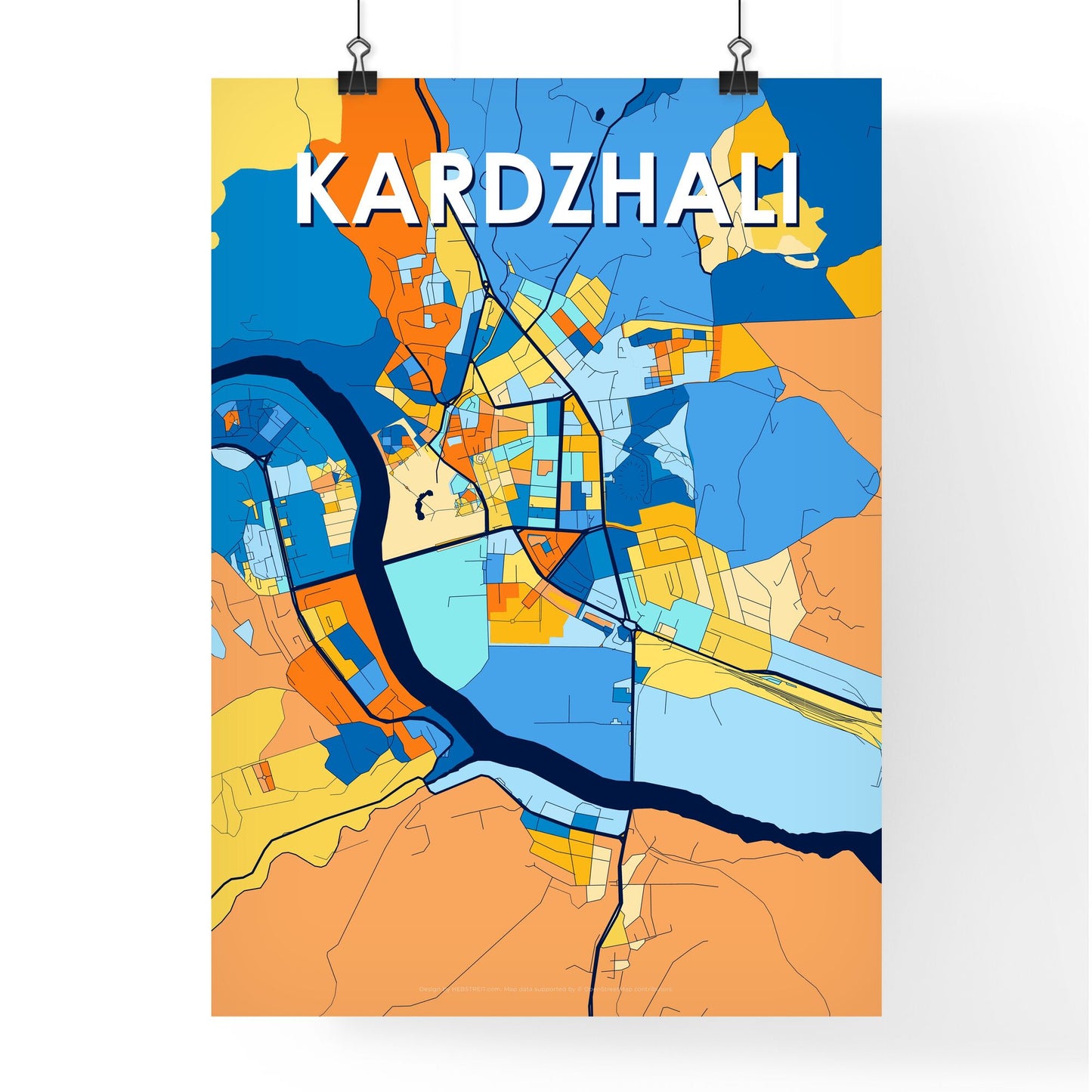 KARDZHALI BULGARIA Vibrant Colorful Art Map Poster Blue Orange