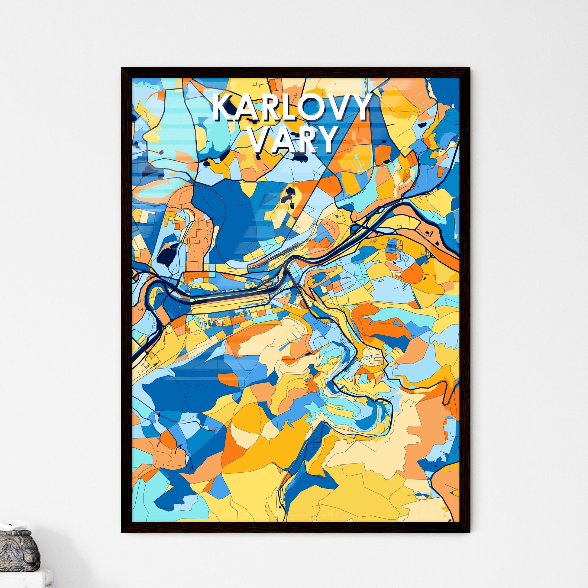 KARLOVY VARY CZECHIA Vibrant Colorful Art Map Poster Blue Orange