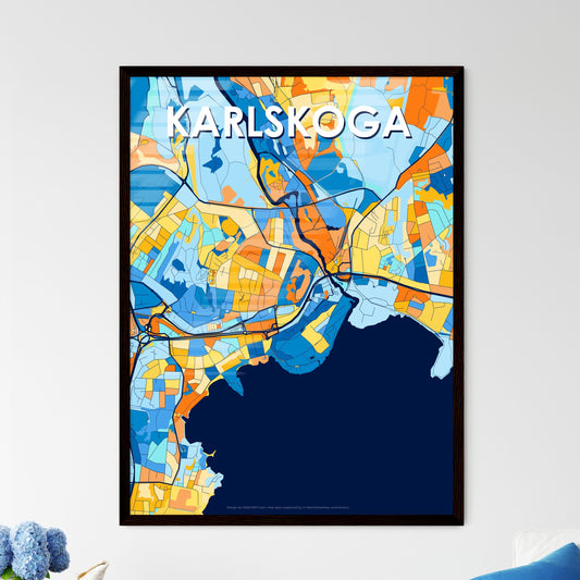 KARLSKOGA SWEDEN Vibrant Colorful Art Map Poster Blue Orange