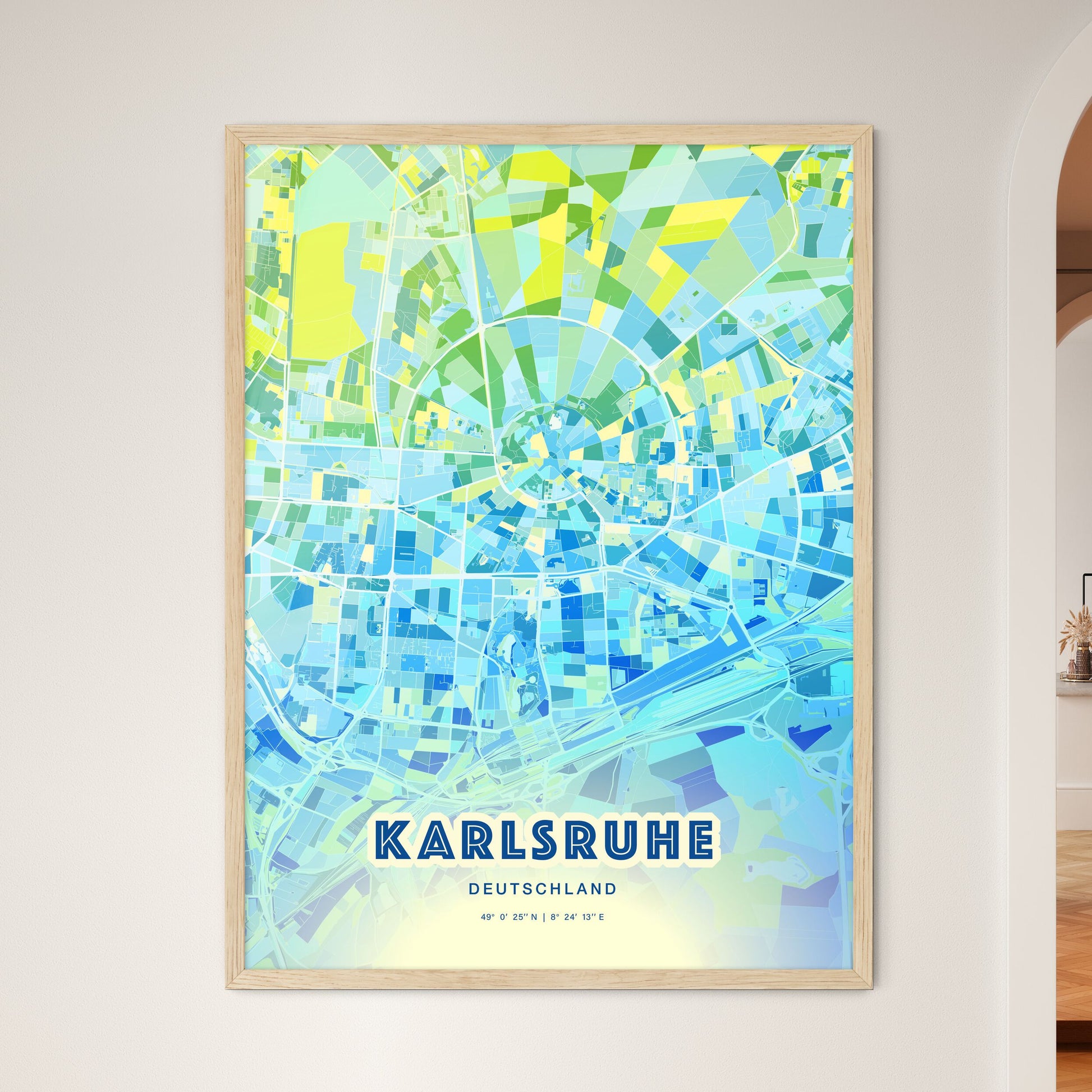 Colorful Karlsruhe Germany Fine Art Map Cool Blue