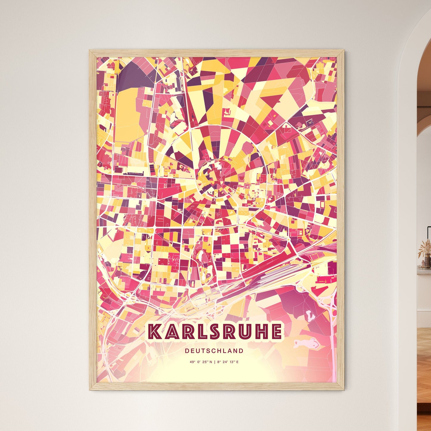 Colorful Karlsruhe Germany Fine Art Map Hot Red