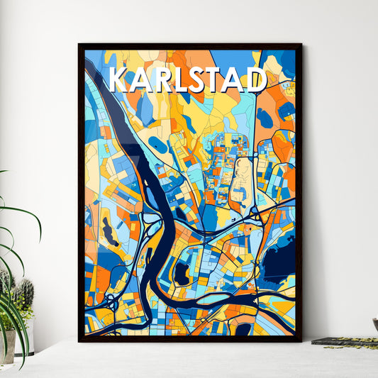 KARLSTAD SWEDEN Vibrant Colorful Art Map Poster Blue Orange