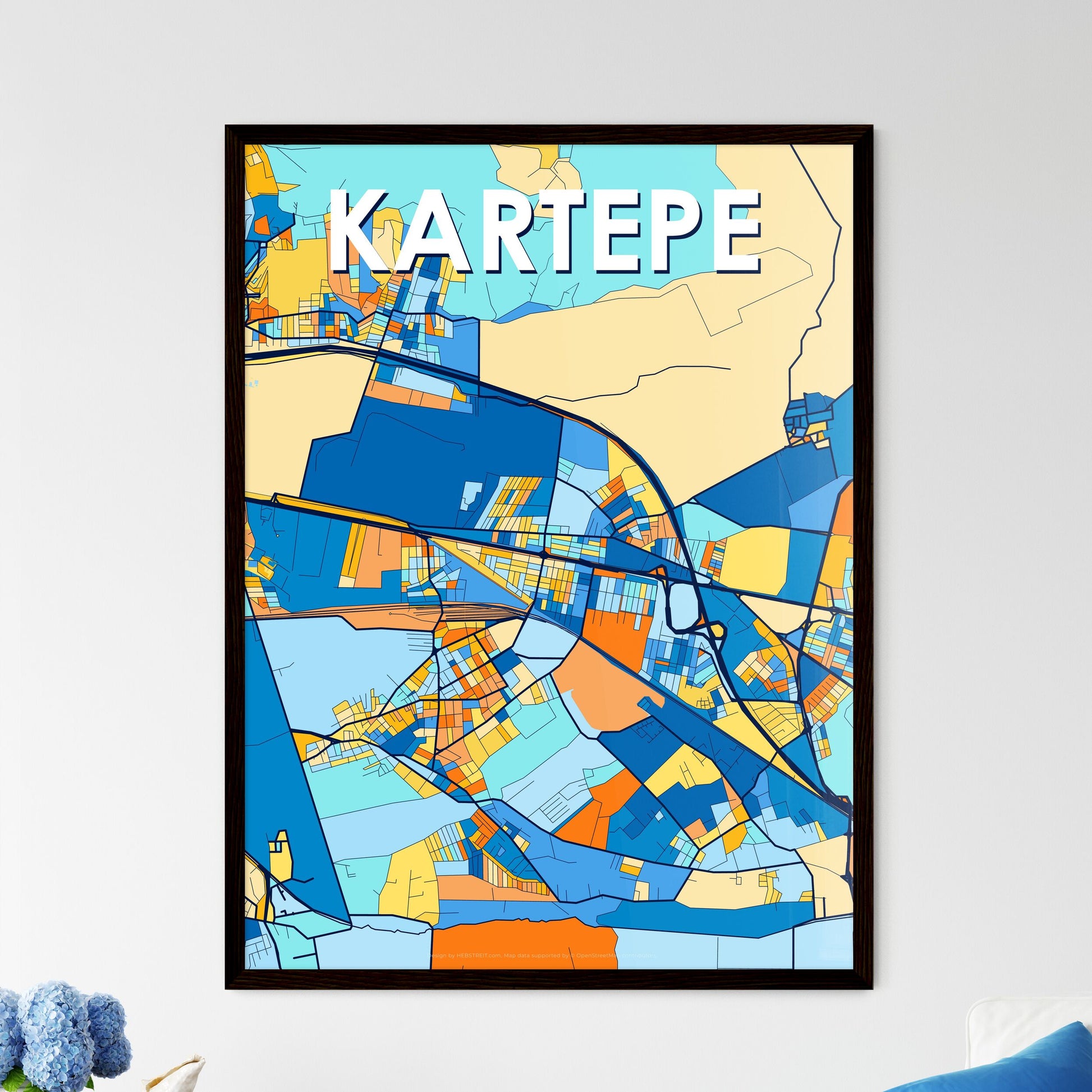 KARTEPE TURKEY Vibrant Colorful Art Map Poster Blue Orange