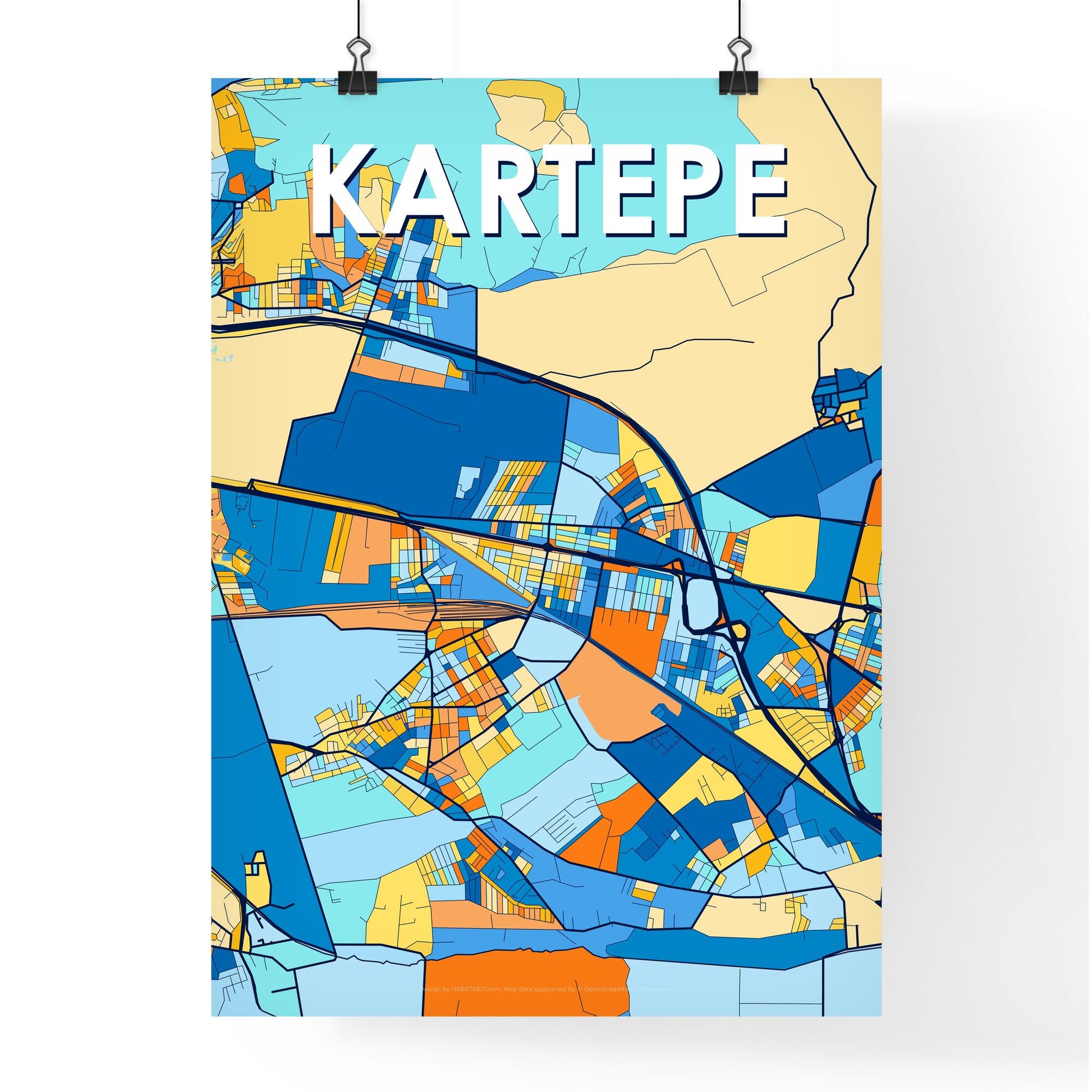 KARTEPE TURKEY Vibrant Colorful Art Map Poster Blue Orange