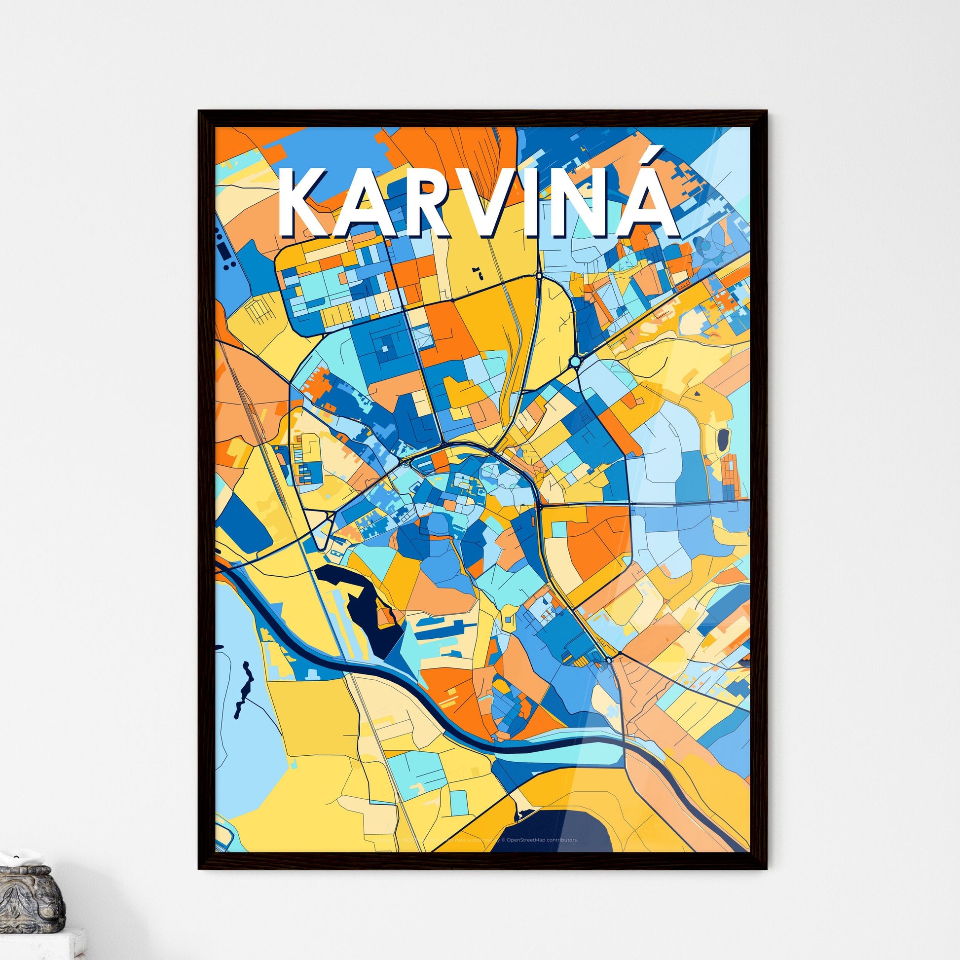 KARVINÁ CZECHIA Vibrant Colorful Art Map Poster Blue Orange