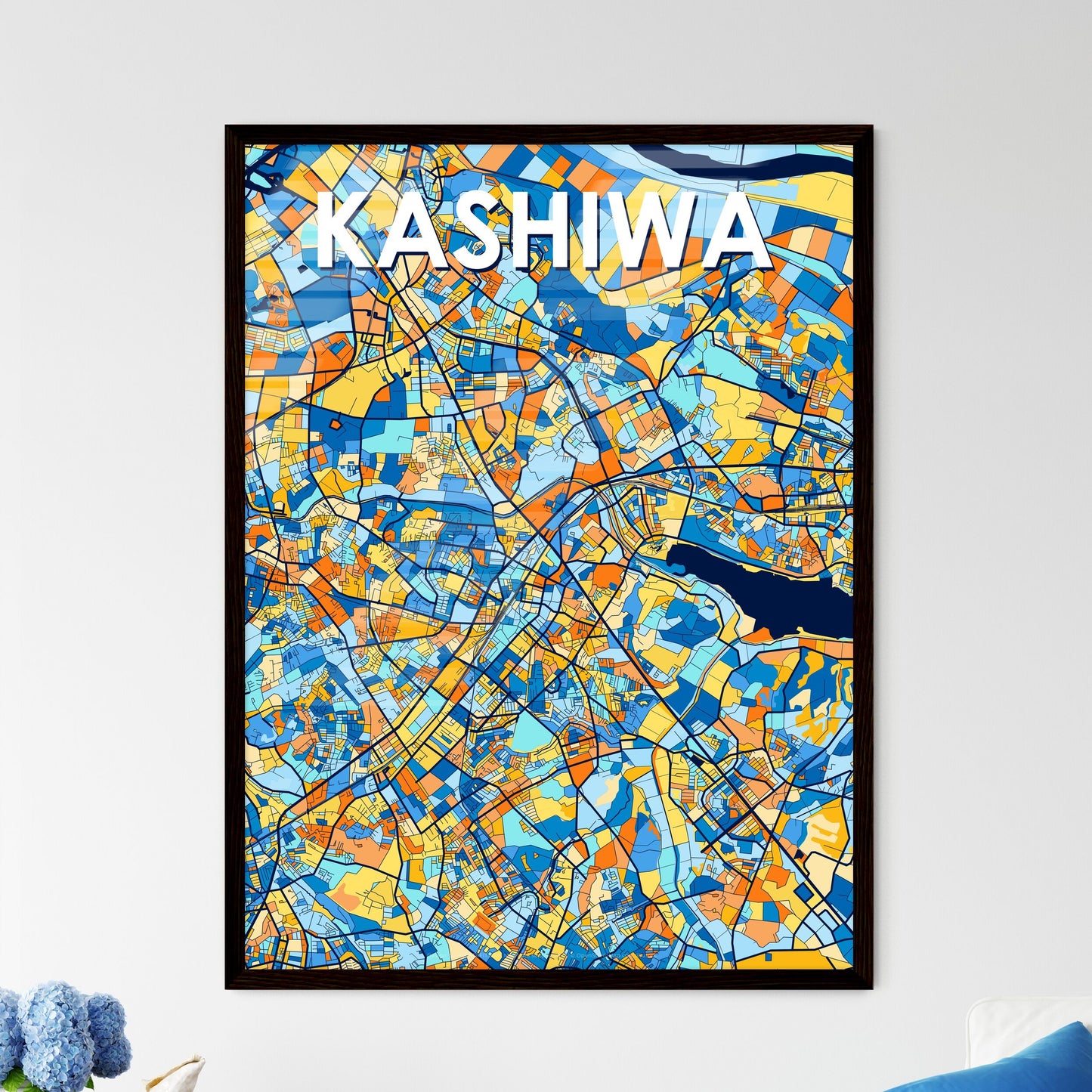 KASHIWA JAPAN Vibrant Colorful Art Map Poster Blue Orange