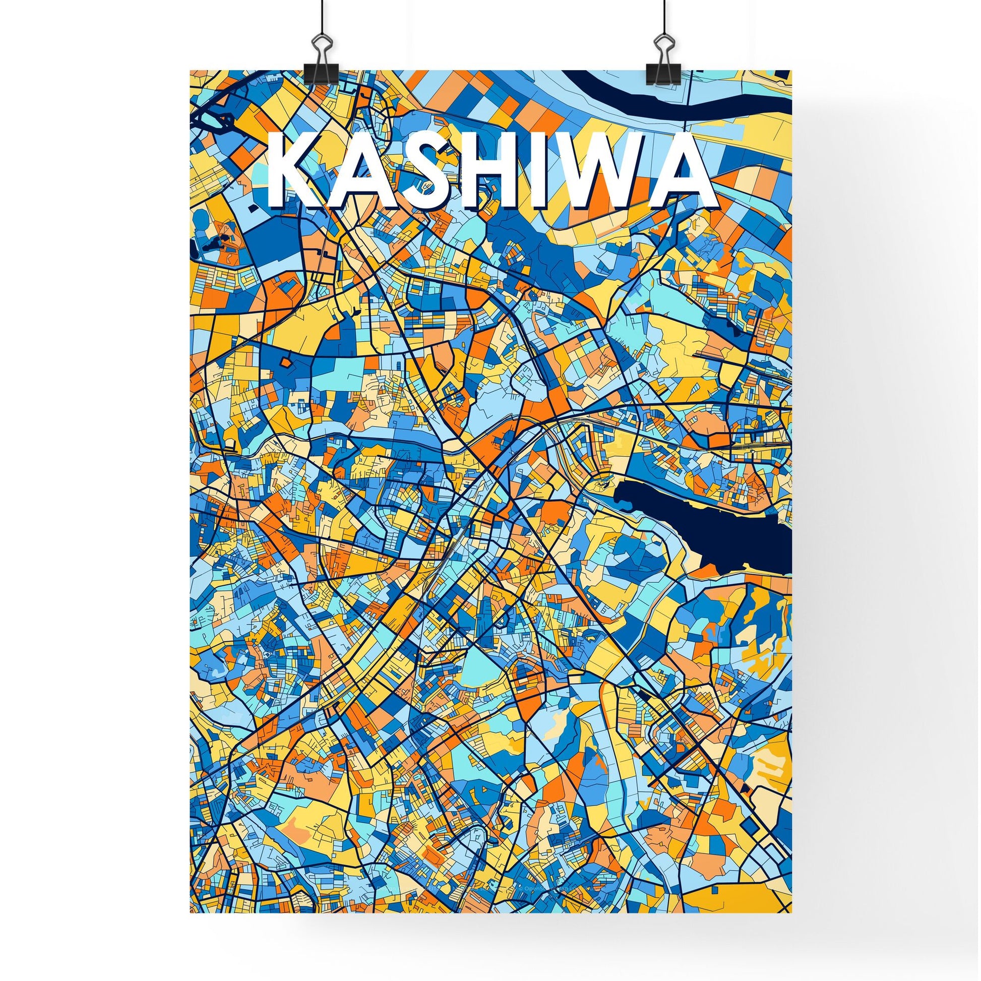 KASHIWA JAPAN Vibrant Colorful Art Map Poster Blue Orange