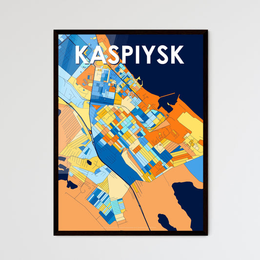 KASPIYSK RUSSIA Vibrant Colorful Art Map Poster Blue Orange