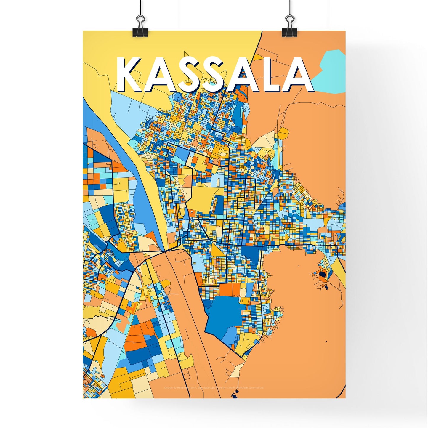 KASSALA SUDAN Vibrant Colorful Art Map Poster Blue Orange