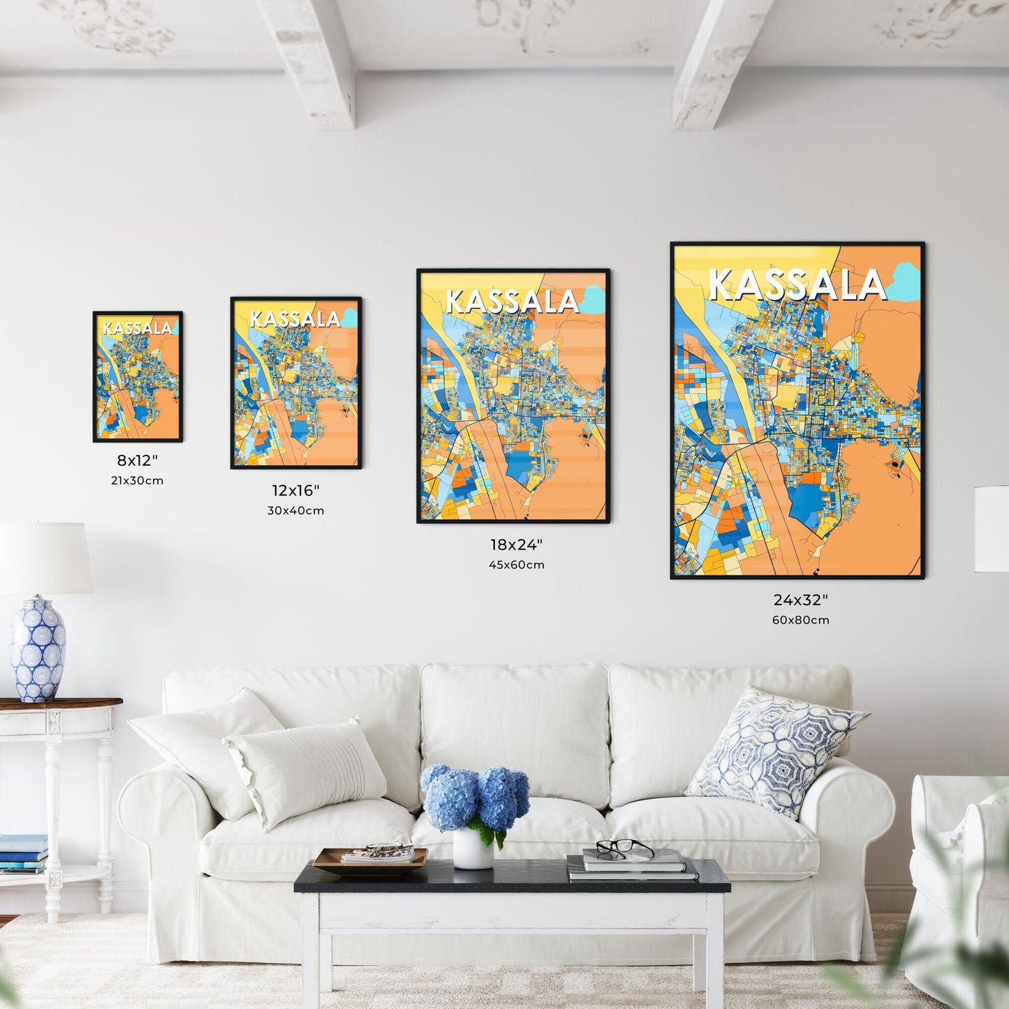 KASSALA SUDAN Vibrant Colorful Art Map Poster Blue Orange