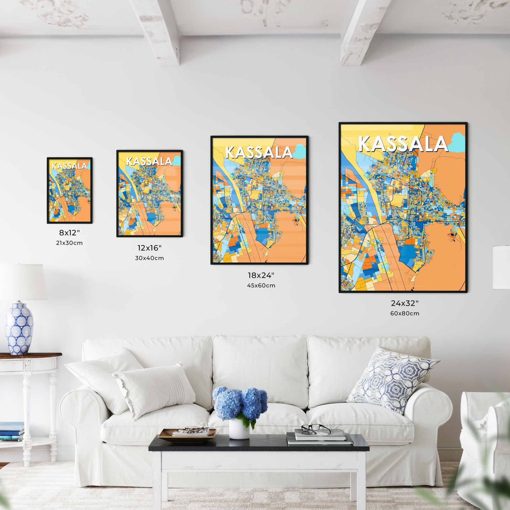 KASSALA SUDAN Vibrant Colorful Art Map Poster Blue Orange