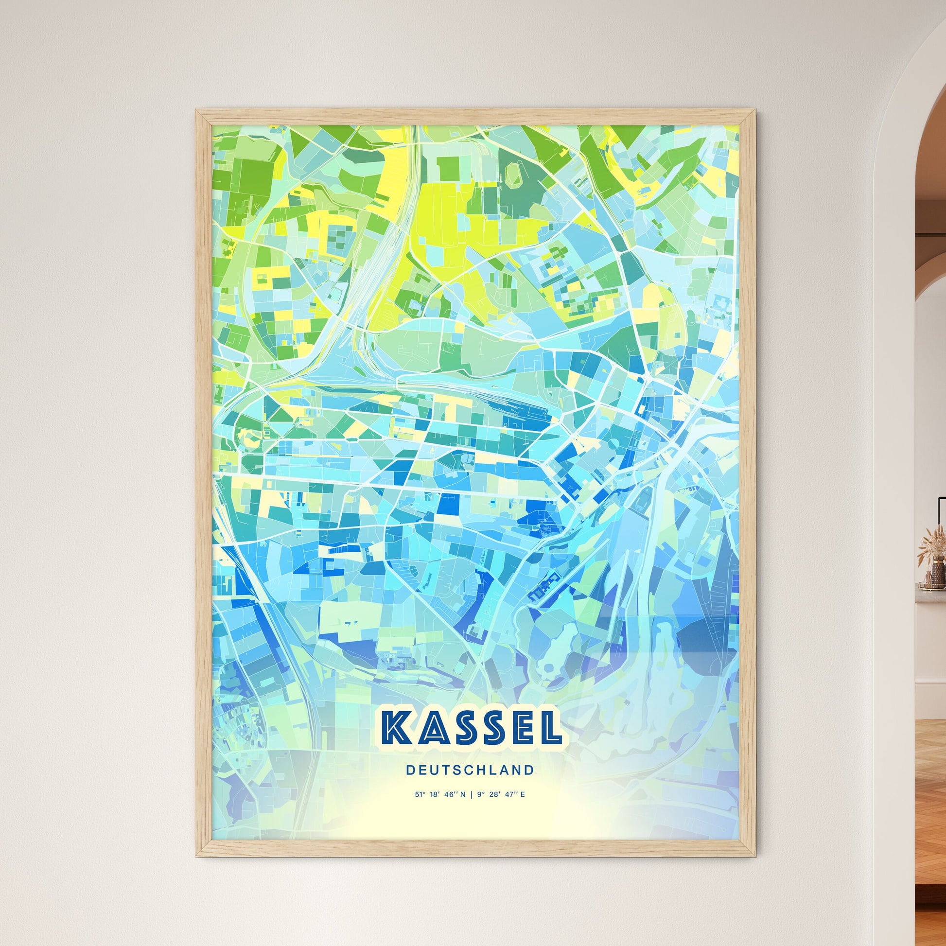 Colorful Kassel Germany Fine Art Map Cool Blue