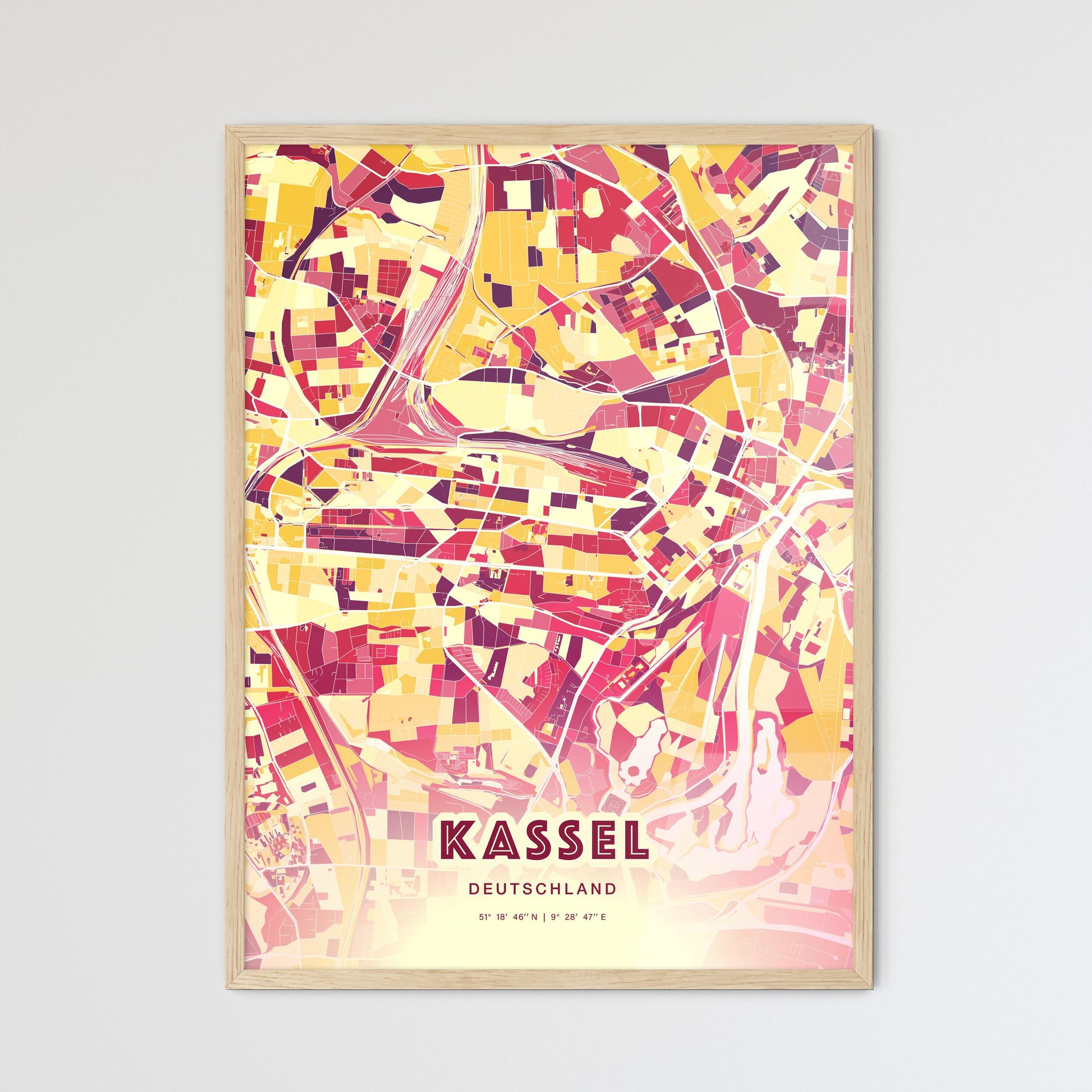 Colorful Kassel Germany Fine Art Map Hot Red