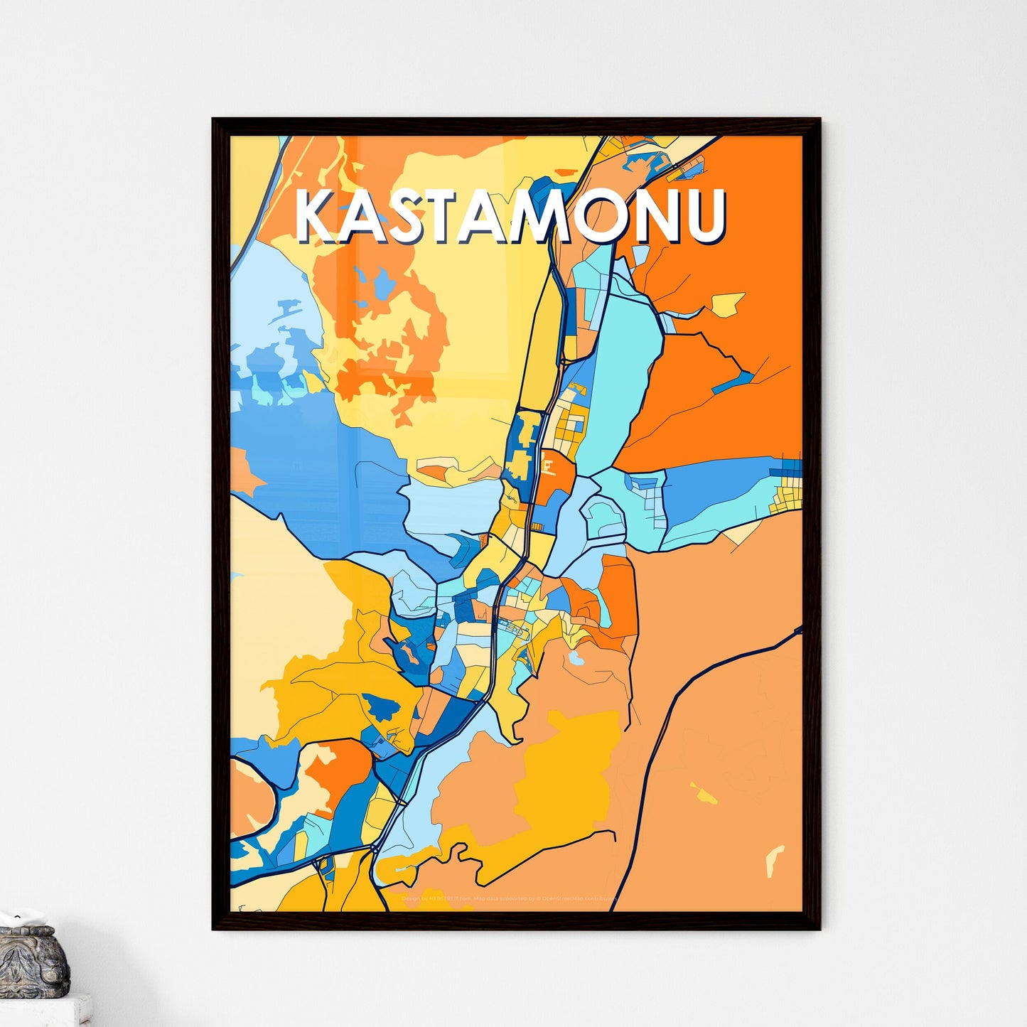 KASTAMONU TURKEY Vibrant Colorful Art Map Poster Blue Orange