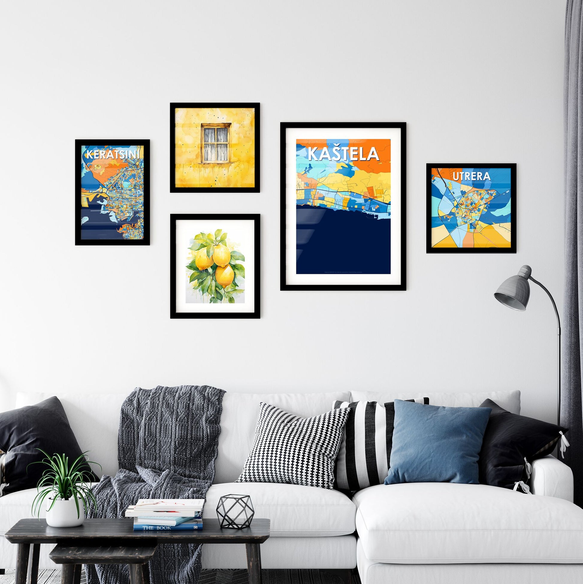 KAŠTELA CROATIA Vibrant Colorful Art Map Poster Blue Orange