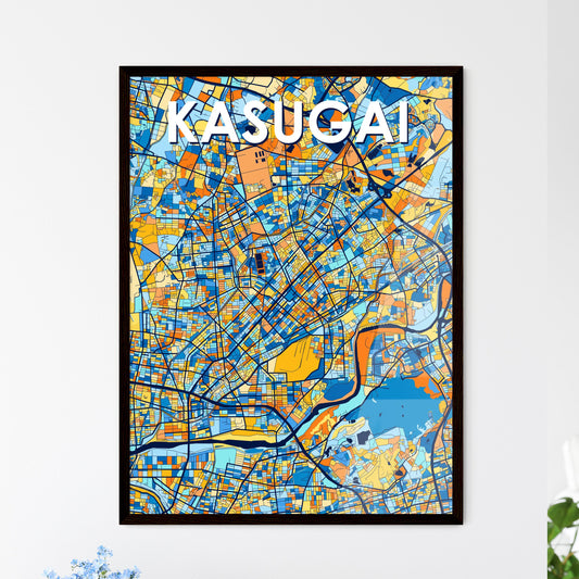 KASUGAI JAPAN Vibrant Colorful Art Map Poster Blue Orange